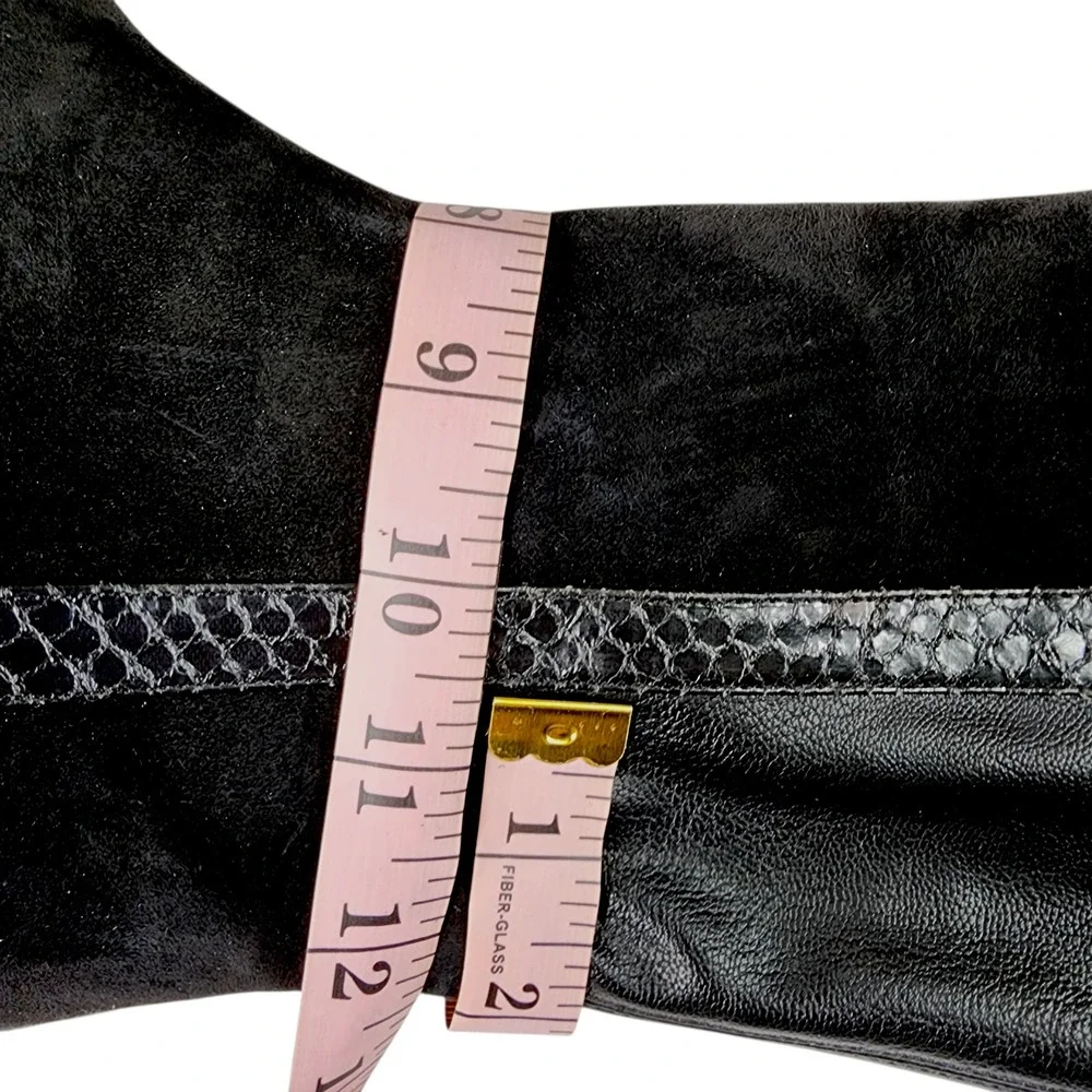 Vince Camuto Over The Knee Boot sz 6.5 Women Black Suede Leather Snakeskin Trim